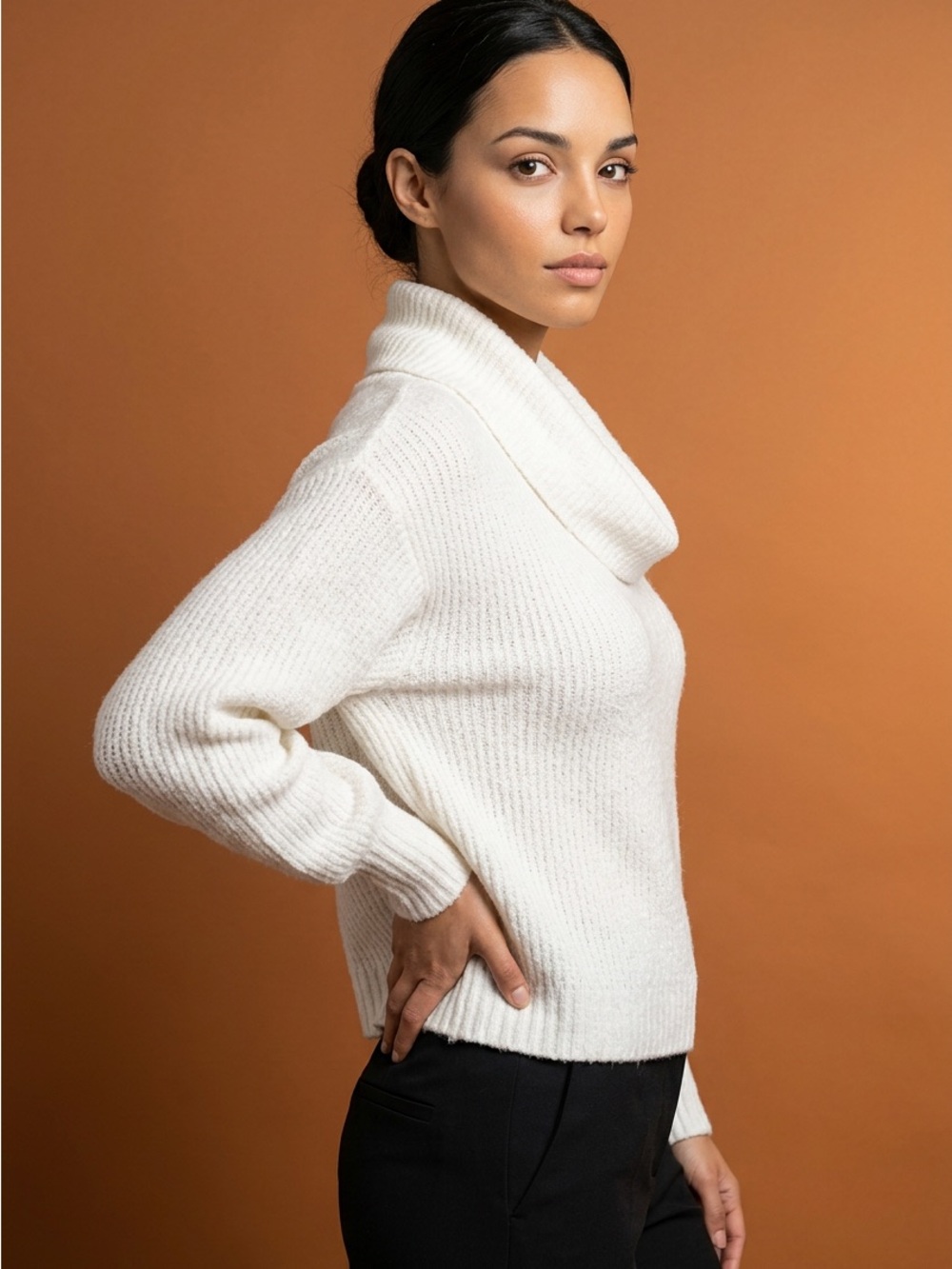 Altar'd State Cream Cowl Neck Ribbed Sweater